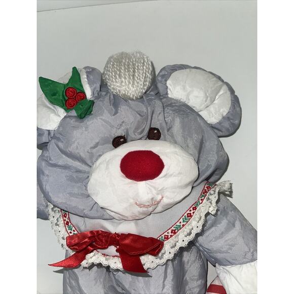 Fisher Price Puffalump Gray Christmas Mouse Candy Cane Plush 1987 Stuffed 12" - Picture 2 of 15